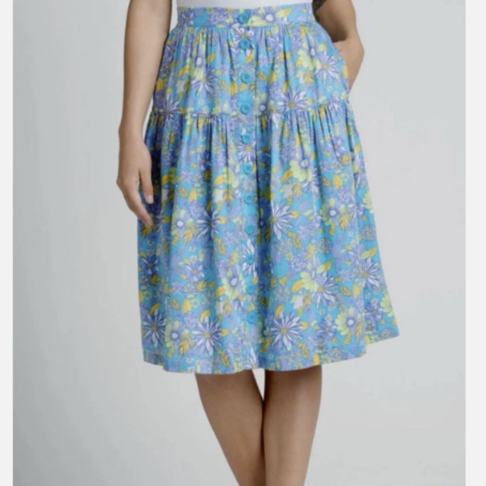 Modcloth Daisies at Nightfall tiered midi skirt